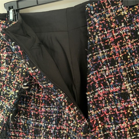 Eva Franco Plaid Tweed Frayed Edges Sequin Embellishment A-Line Skirt Size 8 - Picture 5 of 13